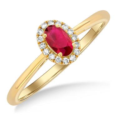 10Kt Yellow Gold Oval Ruby & Diamond Halo Ring