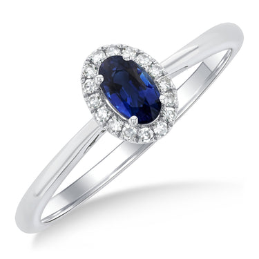 10Kt White Gold Oval Blue Sapphire & Diamond Halo Ring