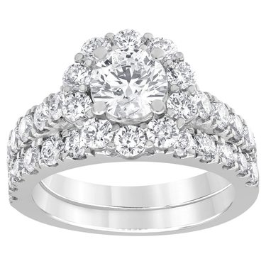 14Kt White Gold Halo Engagement Ring with 1.00ct Lab-Grown Center  Diamond
