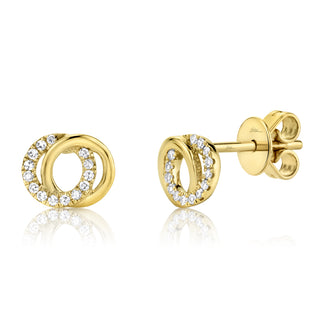 Shy Creation 14K Yellow Gold 'You and Me' Intersecting Circle Diamond Stud Earrings with .09cttw (H Color - SI1 Clarity) with Friction Back Posts