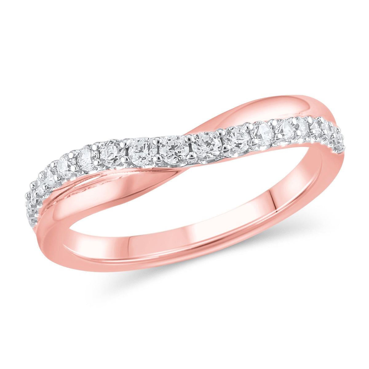 14Kt Rose Gold Curved Wedding Ring With 0.33cttw Natural Diamonds