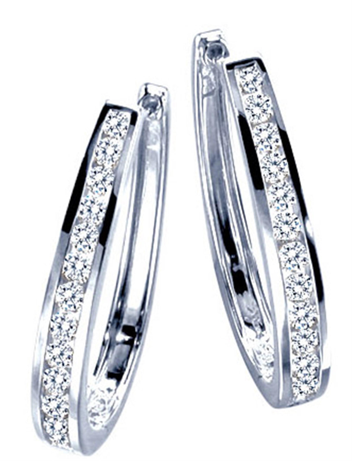 14Kt White Gold Oval Hoop Earrings With .49cttw Natural Diamonds