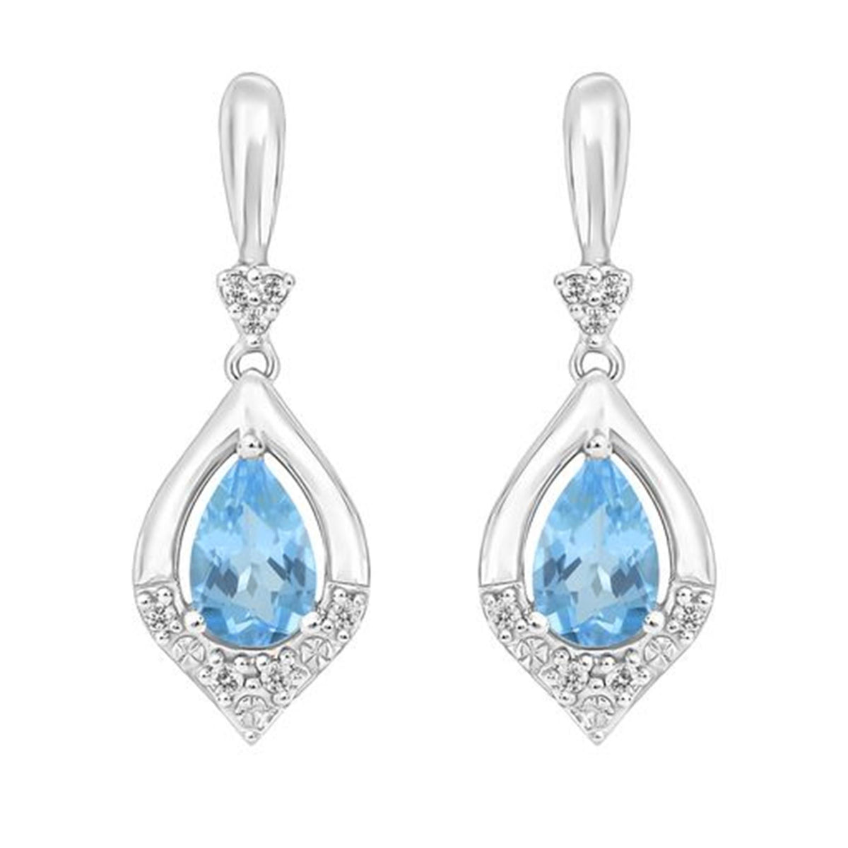 14Kt White Gold Dangle Earrings Gemstone Earrings With 0.92ct Blue Topaz