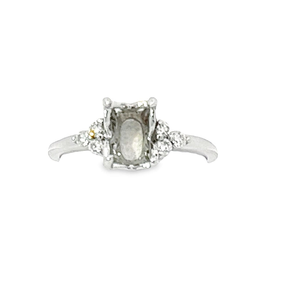 14Kt White Gold Engagement Ring with 3 Round Diamonds Each Side .18cttw