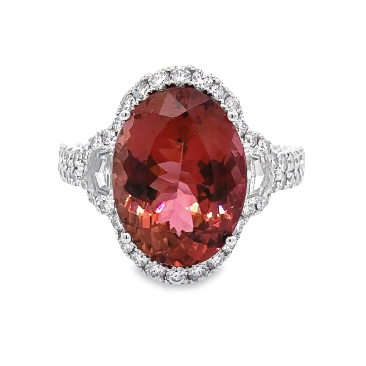 Distinctive Gem!!! 18Kt White Gold 7.35ct Oval Orange Tourmaline Diamond Ring