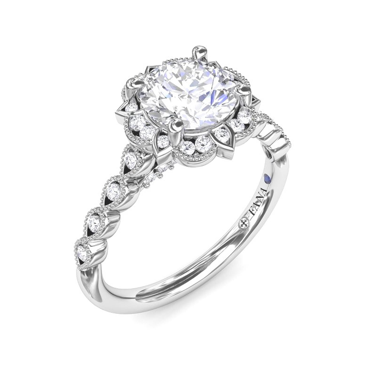 Fana 14Kt White Gold Halo Ring Mounting With 0.19cttw Natural Diamonds