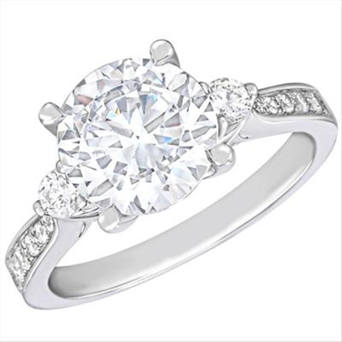 18Kt White Gold Classic Prong Engagement Ring Mounting With 0.37cttw Natural Diamonds