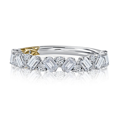 A.Jaffe Scattered Anniversary Band with Alternating Round and Emerald Cut Diamonds