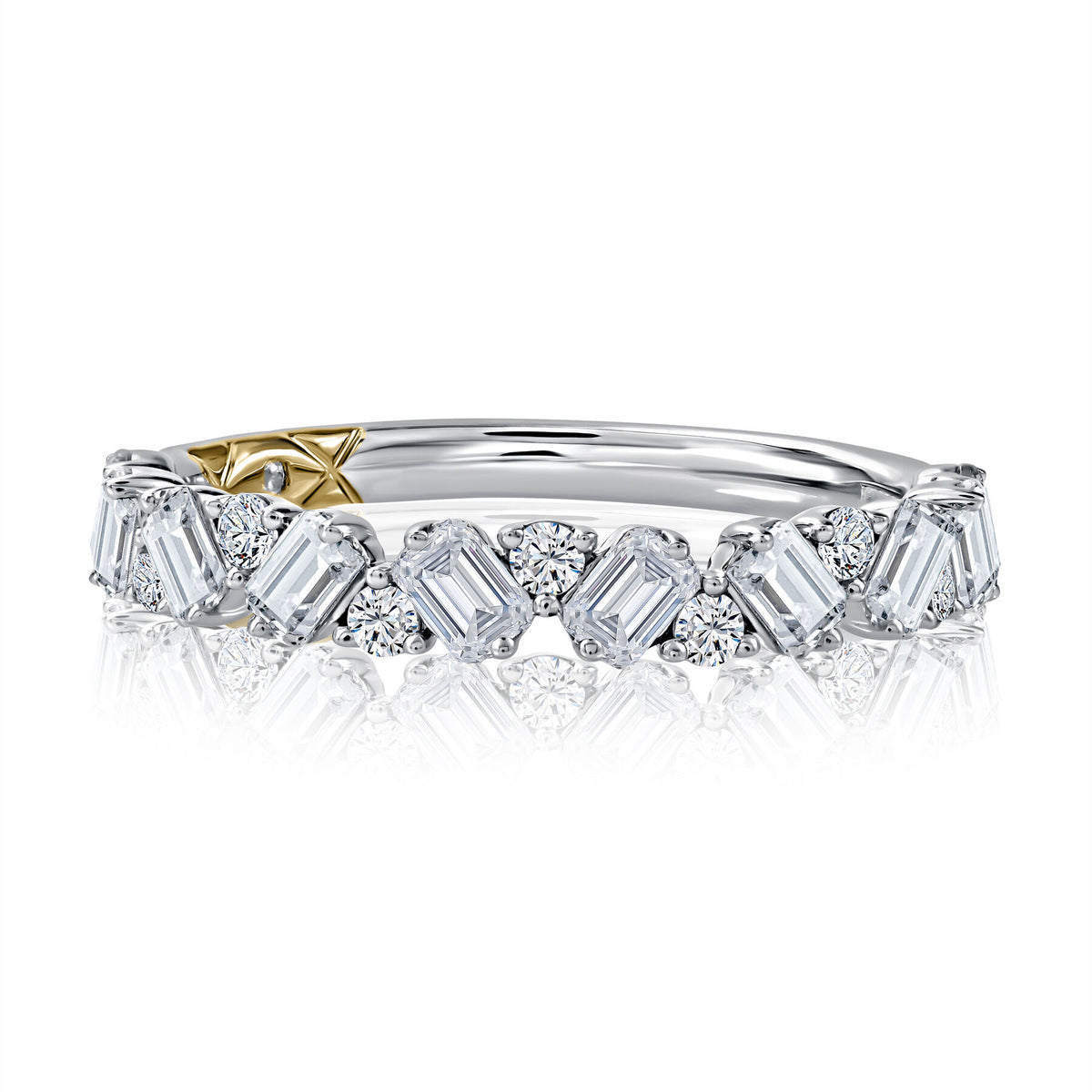 A.Jaffe Scattered Anniversary Band with Alternating Round and Emerald Cut Diamonds