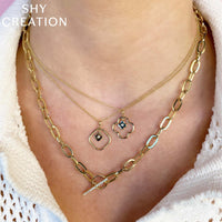 Shy Creation 14Kt Yellow Gold Paperclip Link Necklace with Natural Diamond Lock