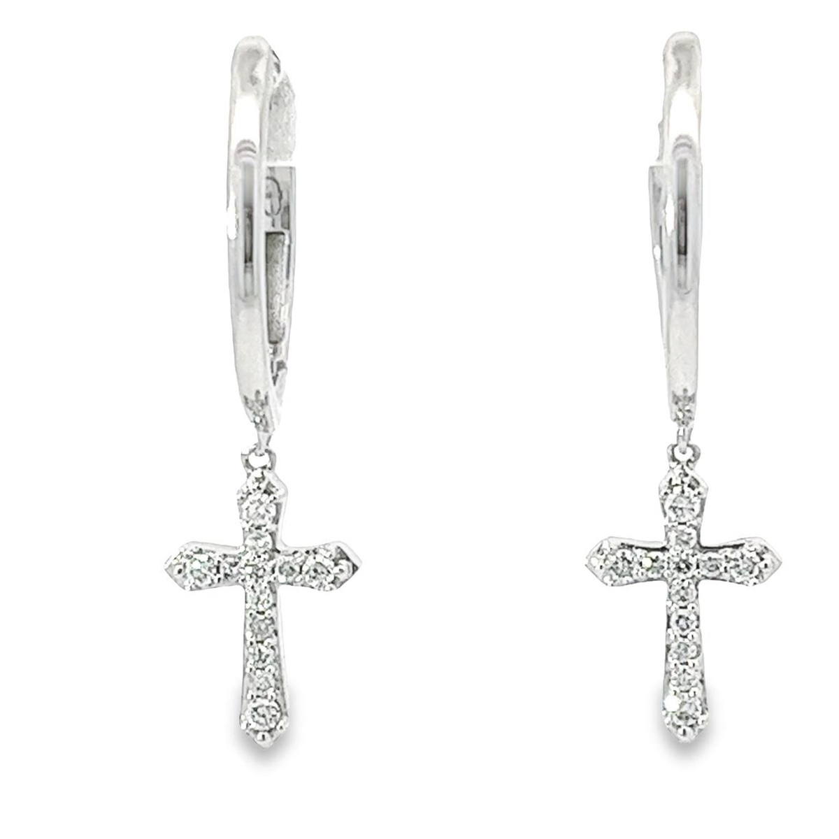 10Kt White Gold Hoop Earrings with .15cttw Cross Dangles