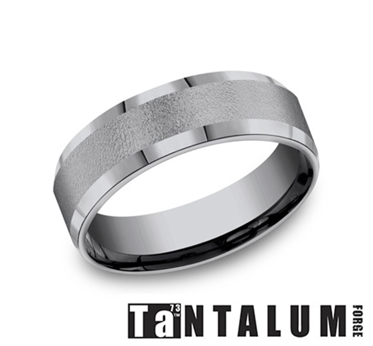 Benchmark Tantalum Gray Engraved Wedding Band