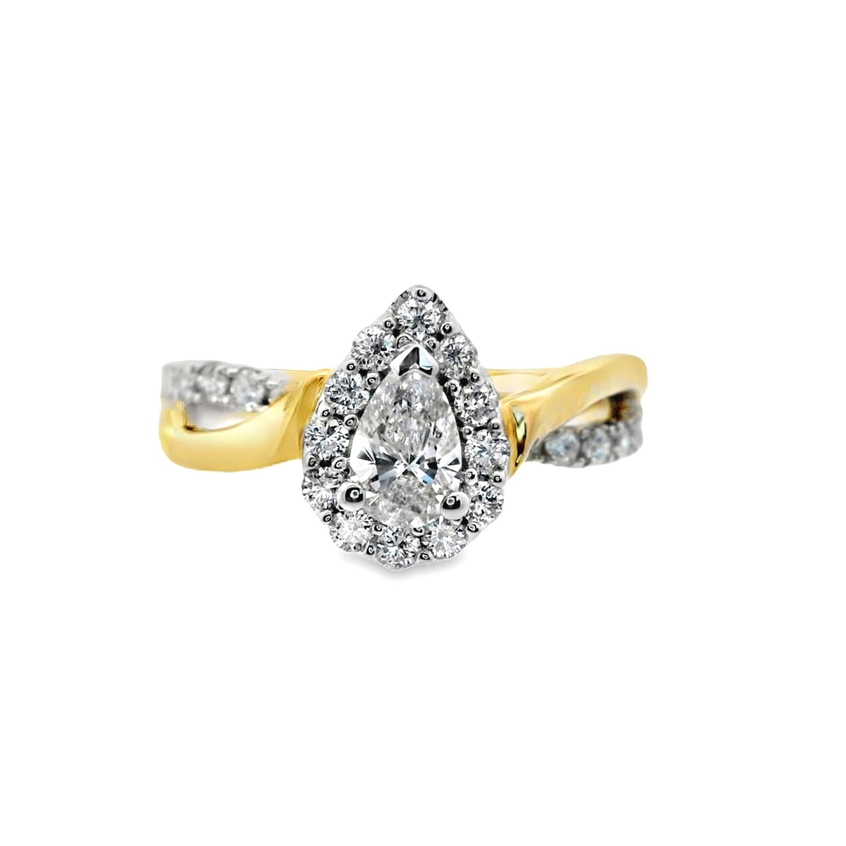 14Kt Yellow  White Gold Halo Engagement Ring With 0.33ct Natural Center Diamond