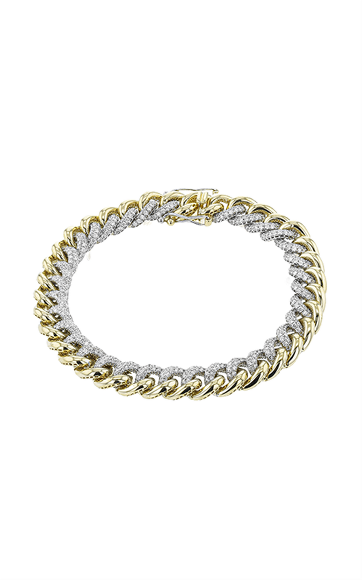 18Kt Yellow  White Gold Curb Link Bracelet With 2.87cttw Natural Diamonds