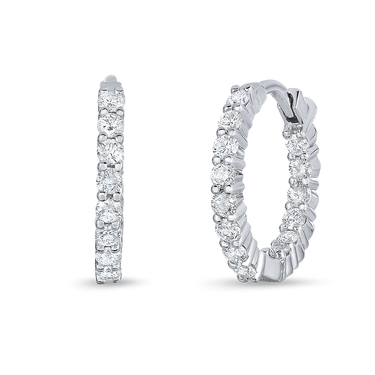 Roberto Coin 18Kt White Gold "The Perfect Diamond Hoop" Petite Inside/Outside 0.76cttw Round Natural Diamond Hoop Earrings