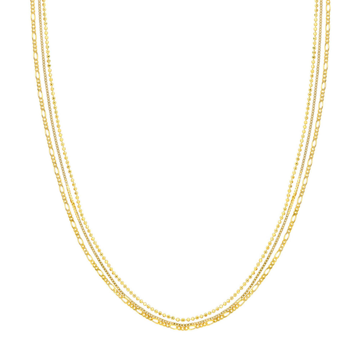 18" 14K Yellow Gold Triple Layer Adjustable Necklace