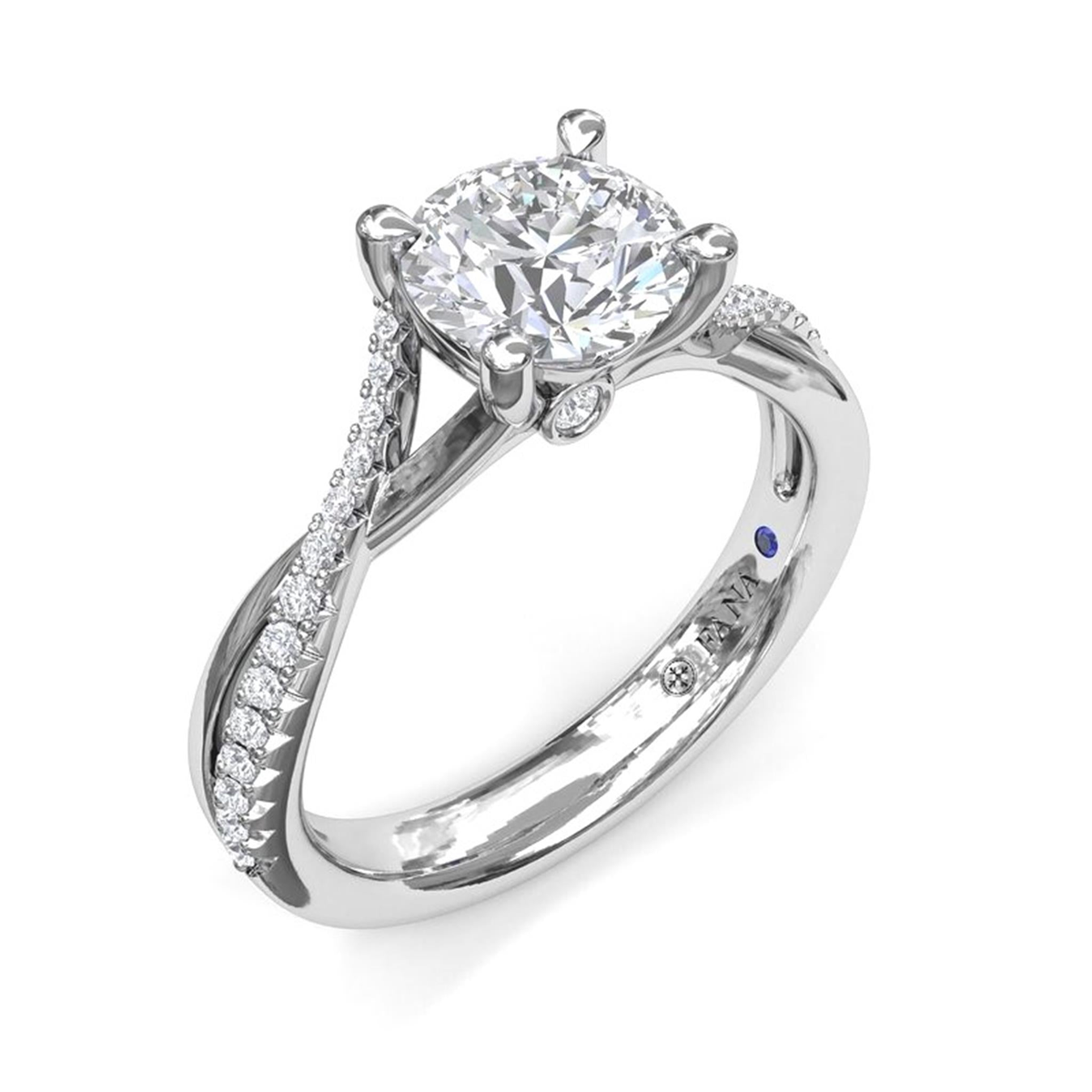 FANA 14Kt White Gold Crossover Engagement Ring Mounting - Round Center Stone Sold Separately