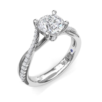 14Kt White Gold Free-Form Engagement Ring Mounting With 0.27cttw Natural Diamonds