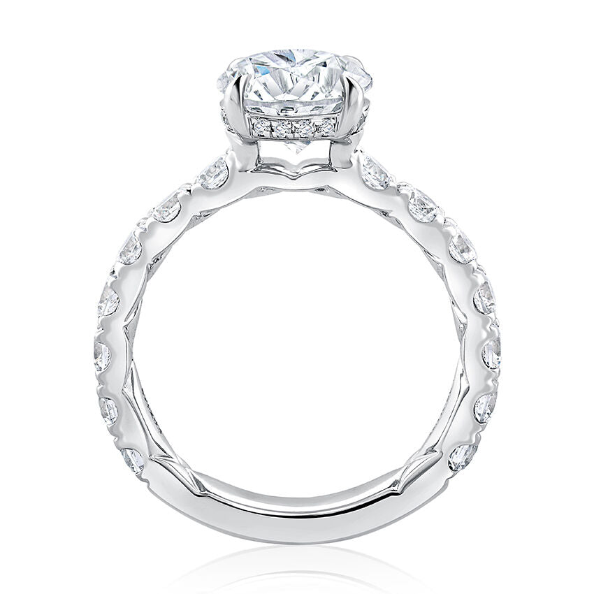 A. Jaffe Round Center and Pave Band Engagement Ring