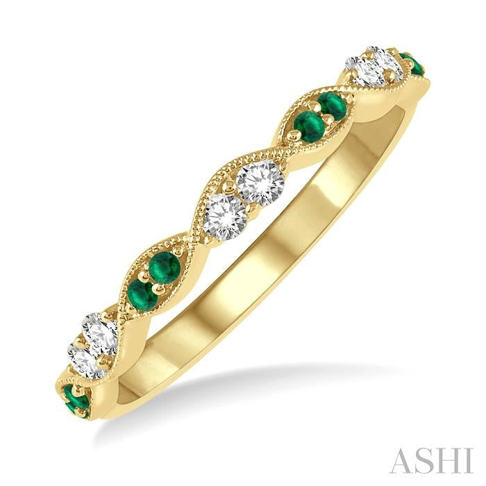 14KT Yellow Gold Emerald and Diamond Half Eternity Band .20CTTW