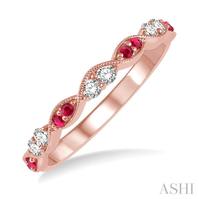 14KT Rose Gold Ruby and Diamond Half Eternity Band .15CTTW