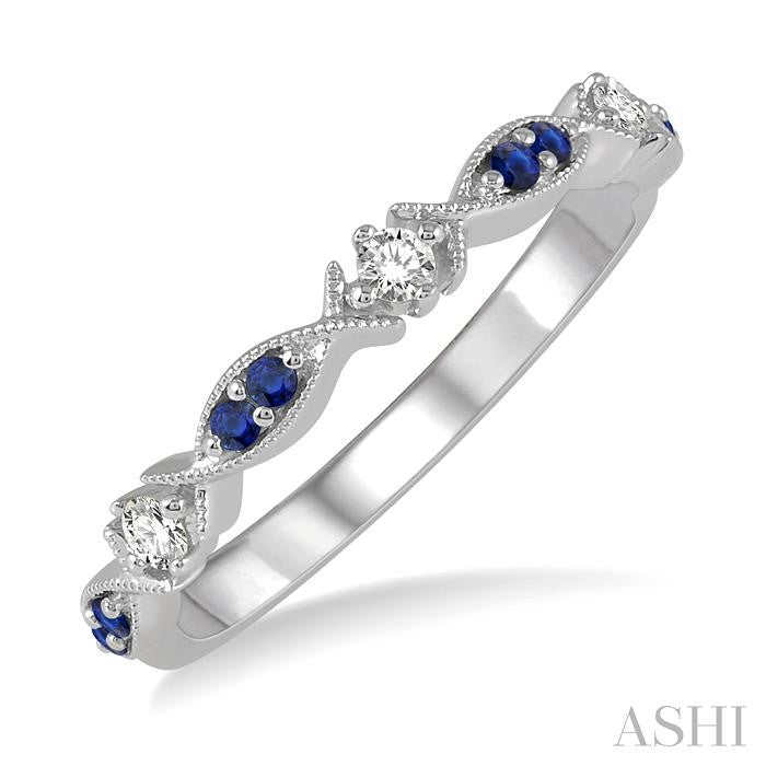 14KT White Gold Sapphire and Diamond Half Eternity Band .10CTTW