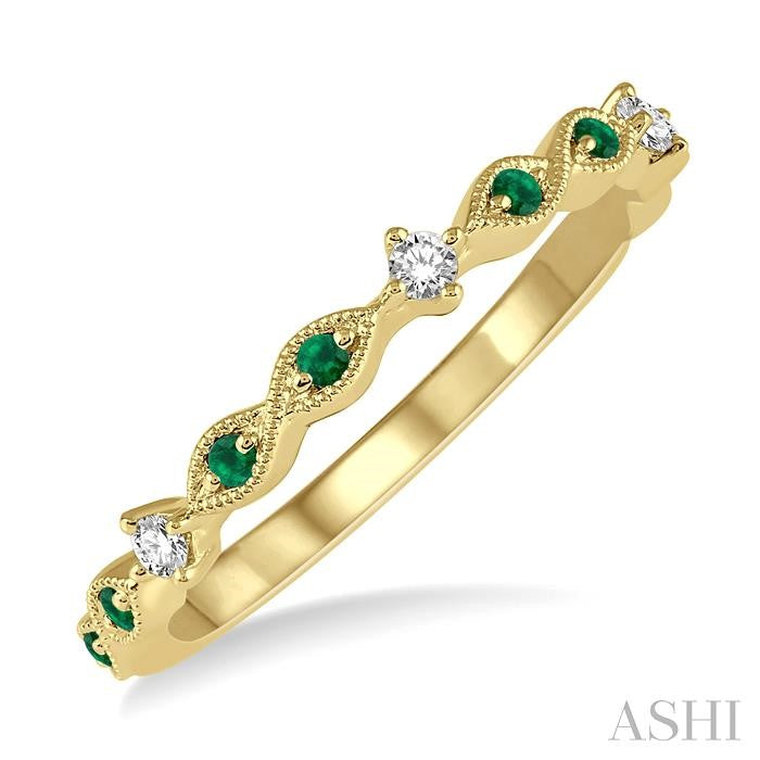 14KT Yellow Gold Emerald and Diamond Half Eternity Band .06CTTW