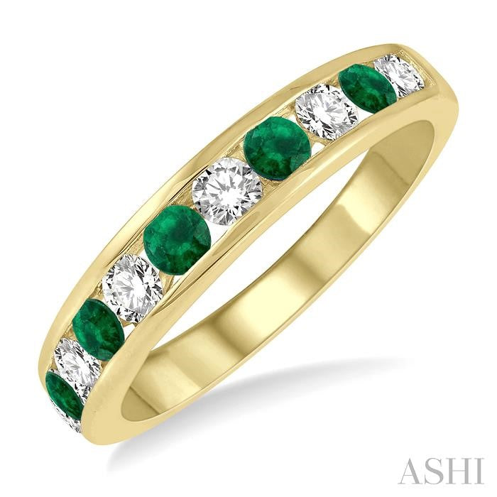 14KT Yellow Gold Emerald and Diamond Alternating Band .42CTTW