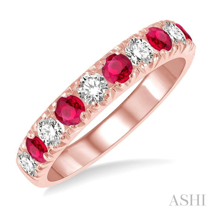 14KT Rose Gold Alternating Ruby and Diamond Band .55CTTW