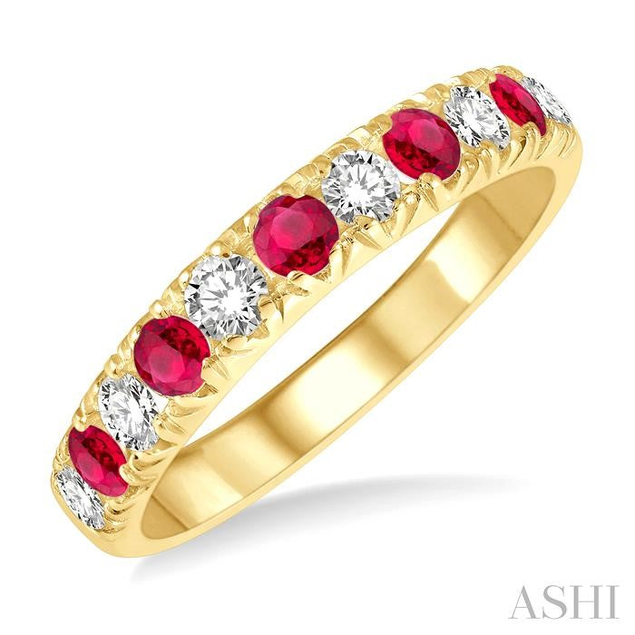 14KT Yellow Gold Alternating Ruby and Diamond Band with .42CTTW