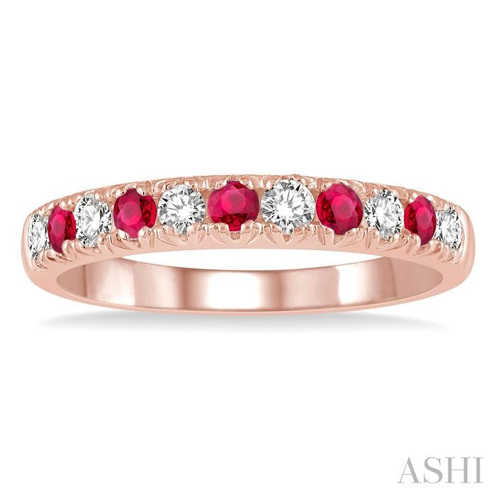 14KT Rose Gold Alternating Ruby and Diamond Channel Band .25CTTW