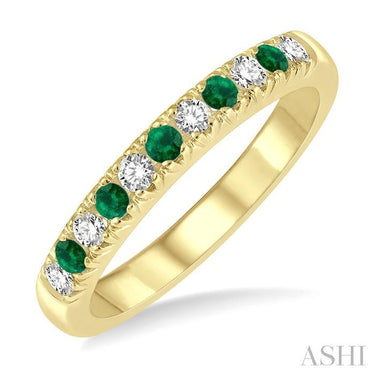 14Kt Yellow Gold Band with Alternating Natural Diamond and Emerald
