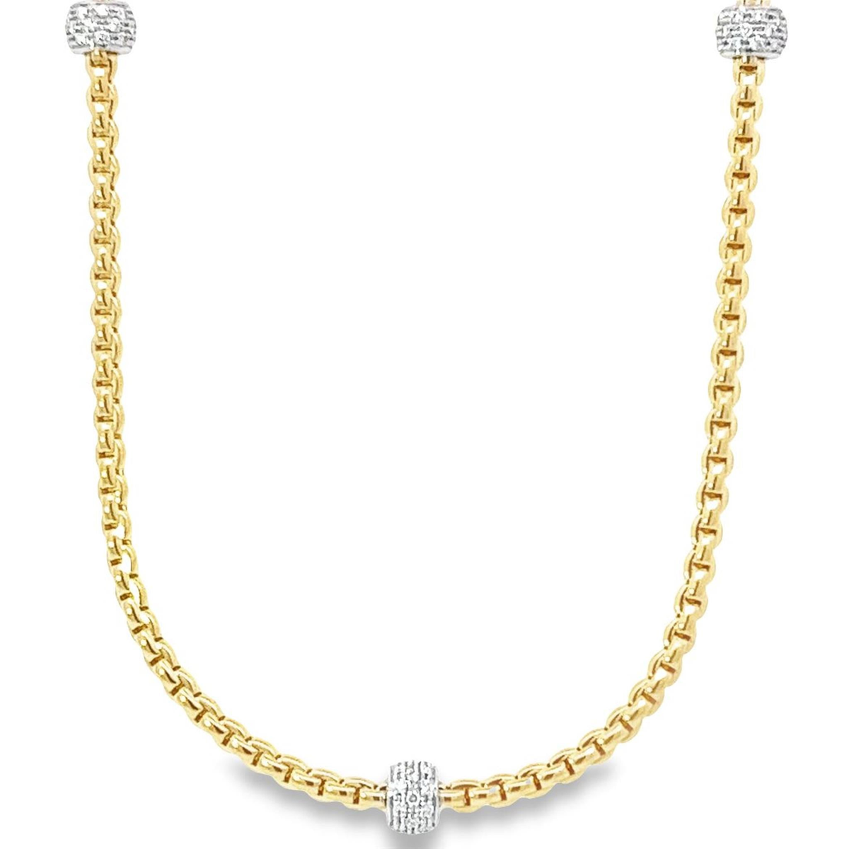 FOPE 18K Yellow Italian Gold Eka Necklace with 3 Diamond Rondels in 18K White Italian Gold