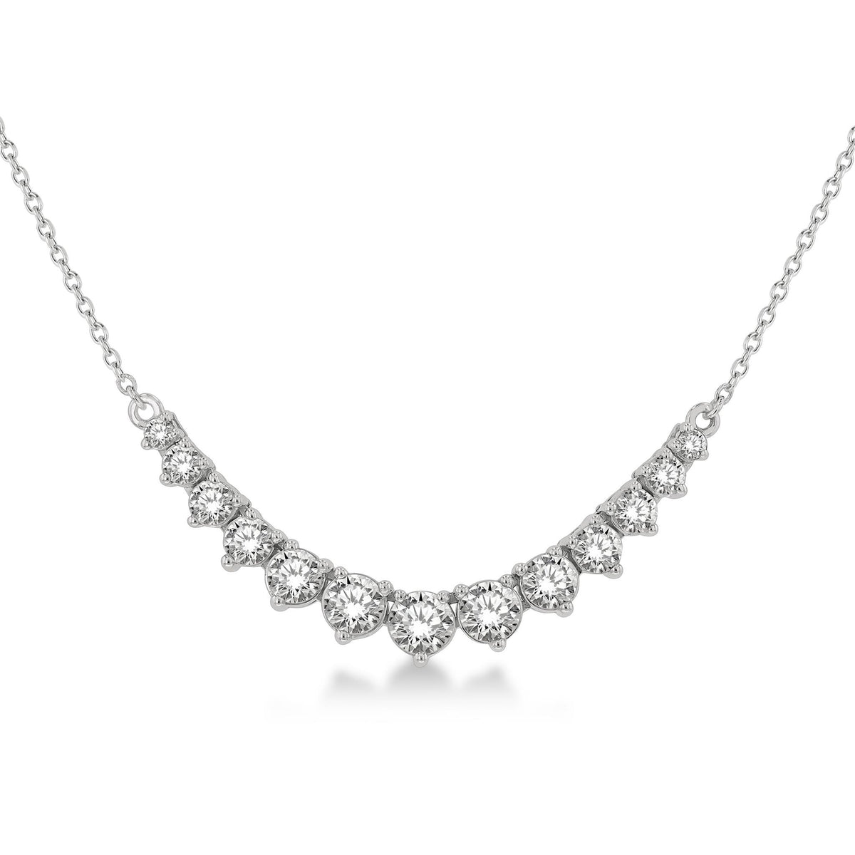 14K White Gold Graduated Diamond Milestone Necklace with 13 Diamonds Totaling .50Cttw