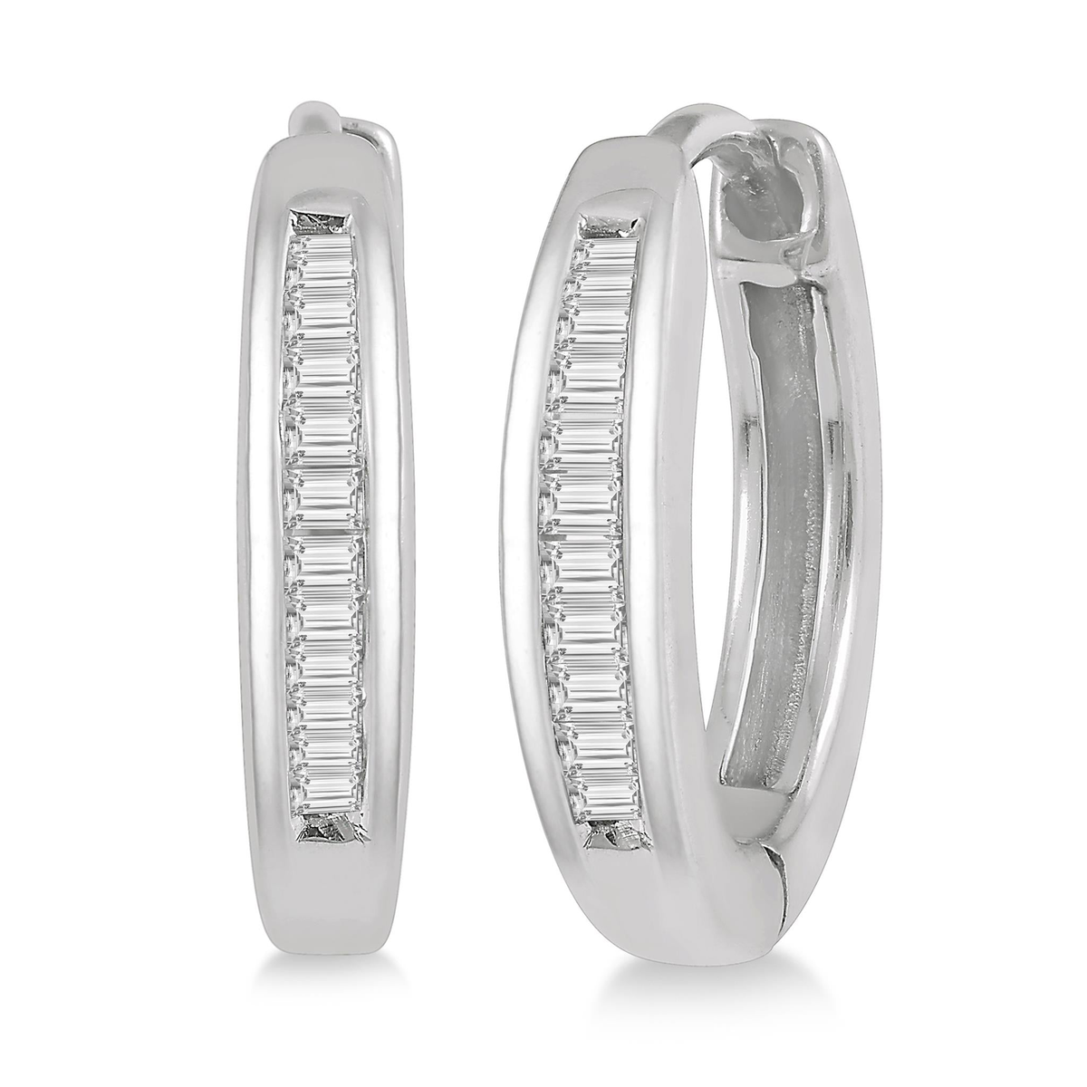 Lasker Petites-10Kt White Gold Huggie Hoop Earrings with 0.10cttw Natural Diamonds