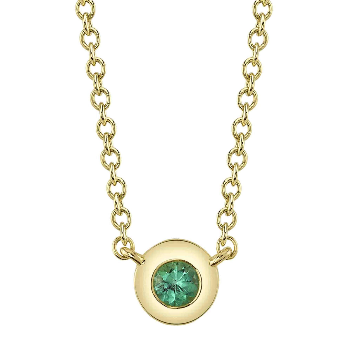 Shy Creation 14Kt Yellow Gold Necklace with Bezel Set Emerald