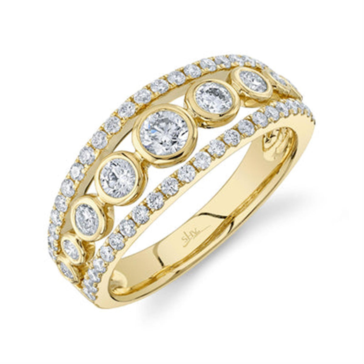 Shy Creation Gold 3-Row Bezel Set Diamond Ring