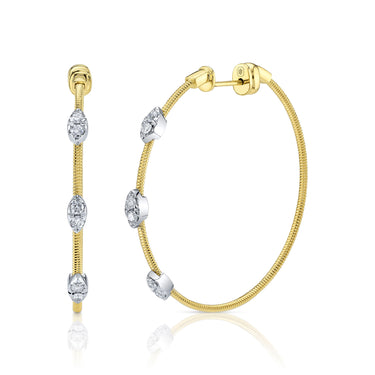 Shy Creation 14Kt Yellow & White Gold 0.42cttw Diamond Hoop Earrings
