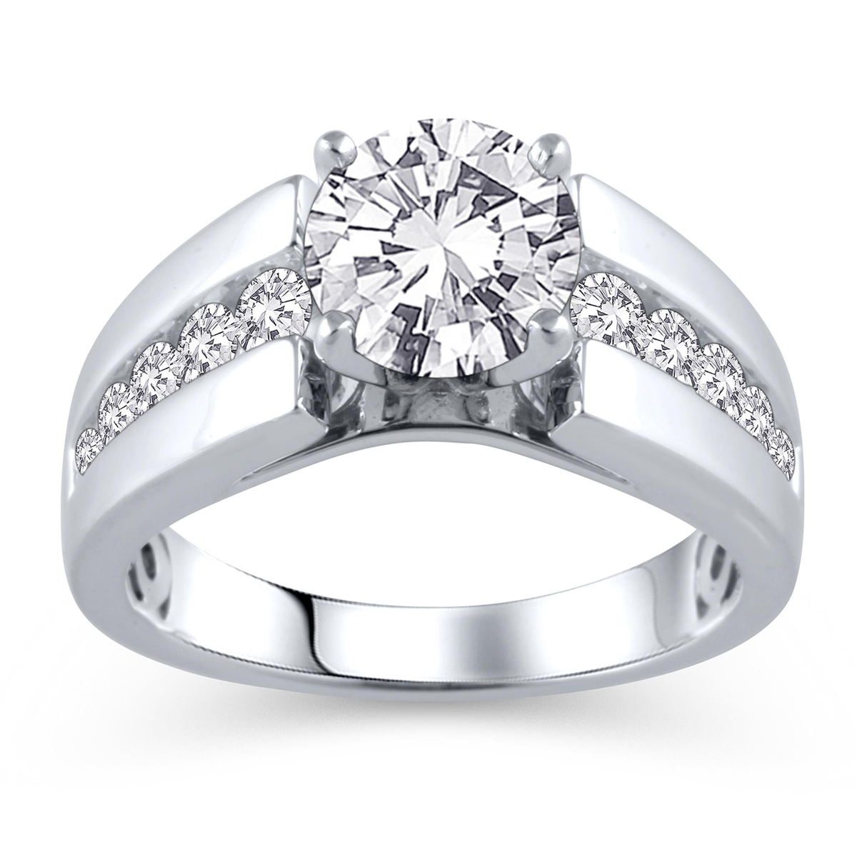 14Kt White Gold Channel Set Engagement Ring Mounting With 0.60cttw Natural Diamonds