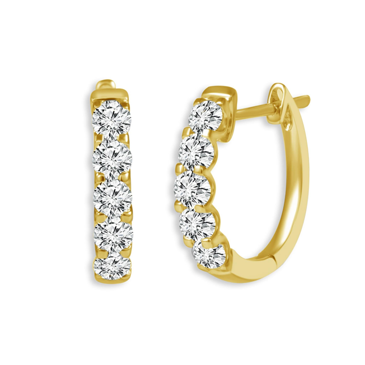 14Kt Yellow Gold Round Hoop Earrings 1.00cttw Natural Diamonds