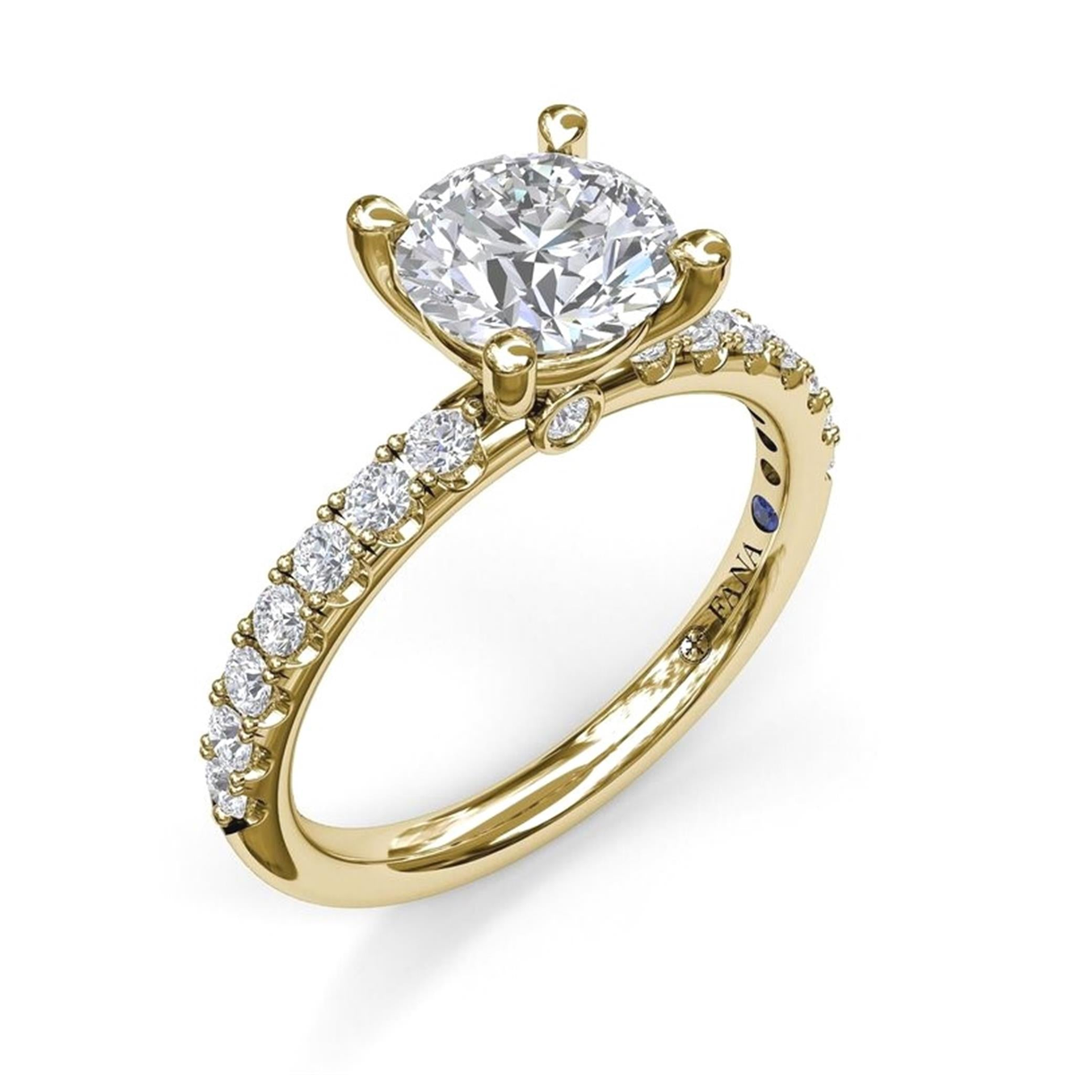 FANA 14Kt Yellow Gold Classic Prong-Set Engagement Ring Mounting - 1.5ct Round Center Stone Sold Separately