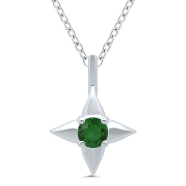 Star of Hope Sterling Silver May Birthstone Pendant with 3mm Round Emerald on 18" Chain
