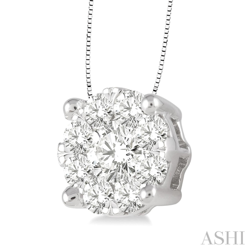 14Kt White Gold Cluster Pendant 1.00cttw Natural Diamonds