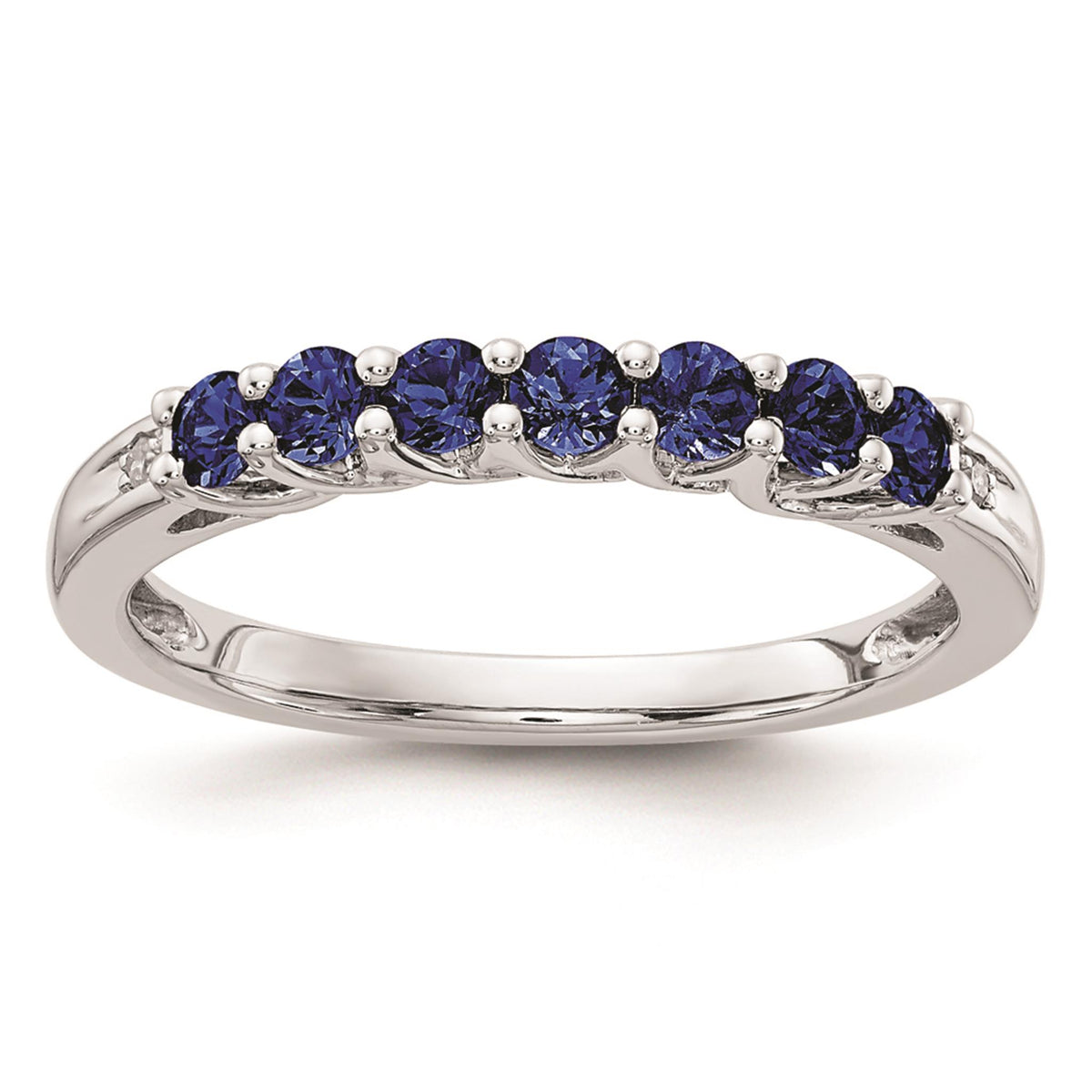 10Kt White Gold Prong Set Ring With Created Blue Sapphires
