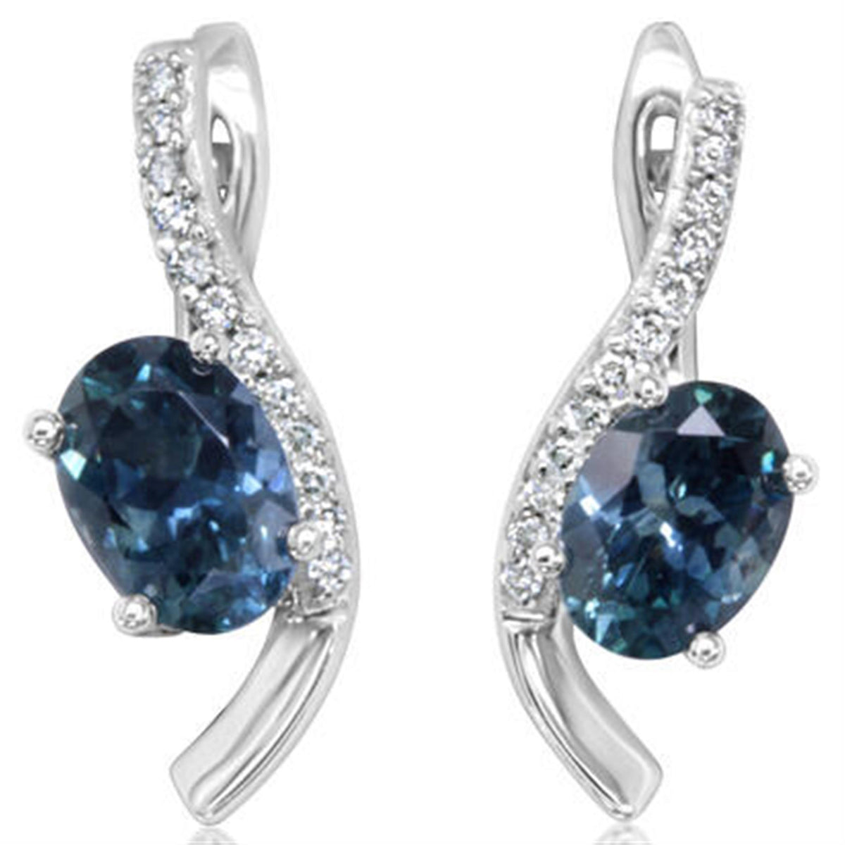 14Kt White Gold Leverback Earrings Gemstone Earrings With 2.10ct Sapphires