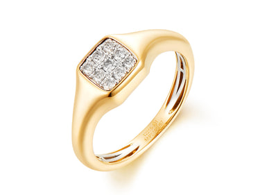 14Kt Yellow Gold Pave 0.19cttw Diamond Signet Ring