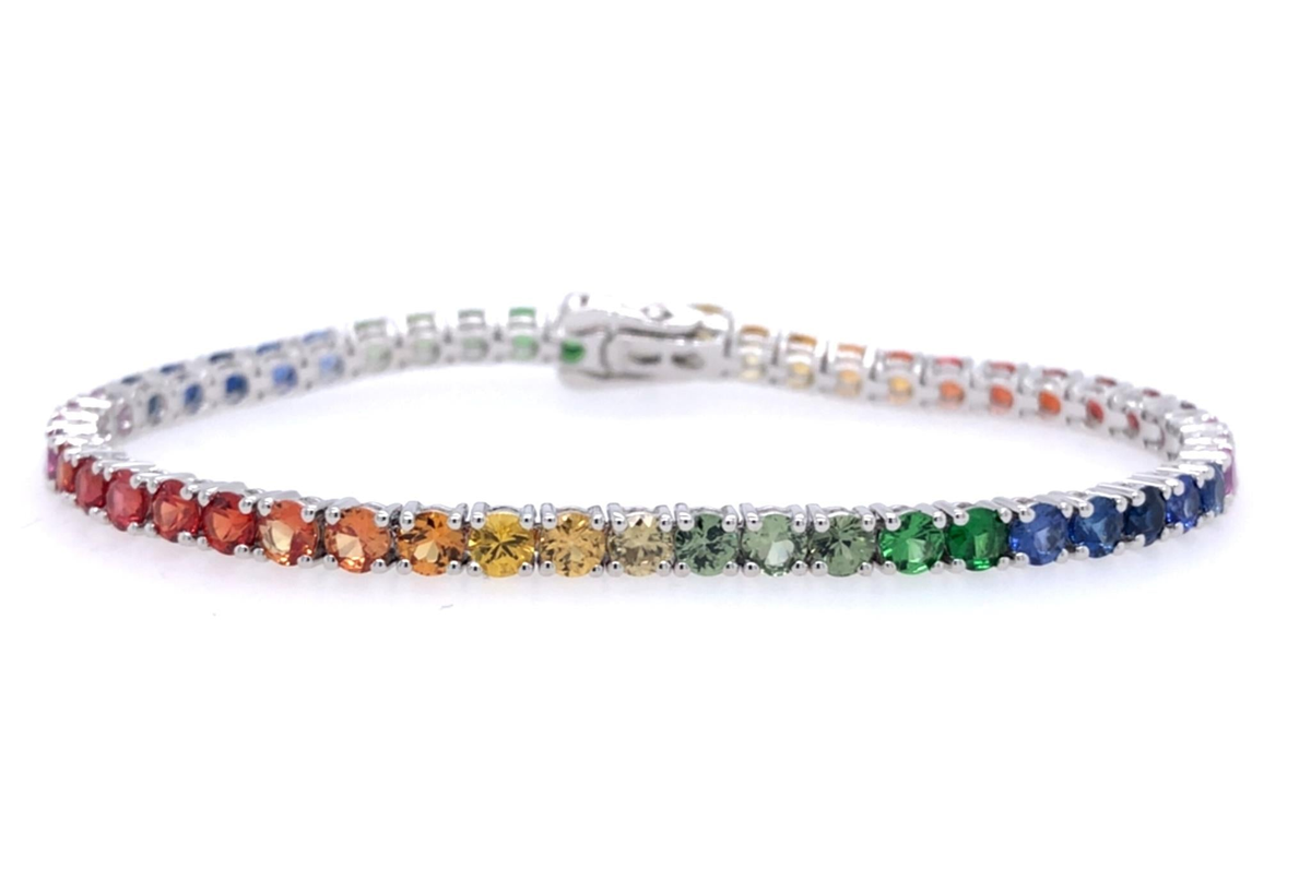 14Kt White Gold Tennis Gemstone Bracelet With 9.70cttw Sapphire