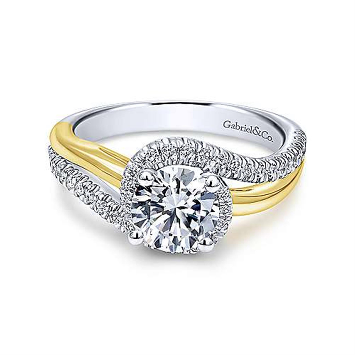 14Kt Yellow  White Gold Free-Form Engagement Ring Mounting With 0.29cttw Natural Diamonds