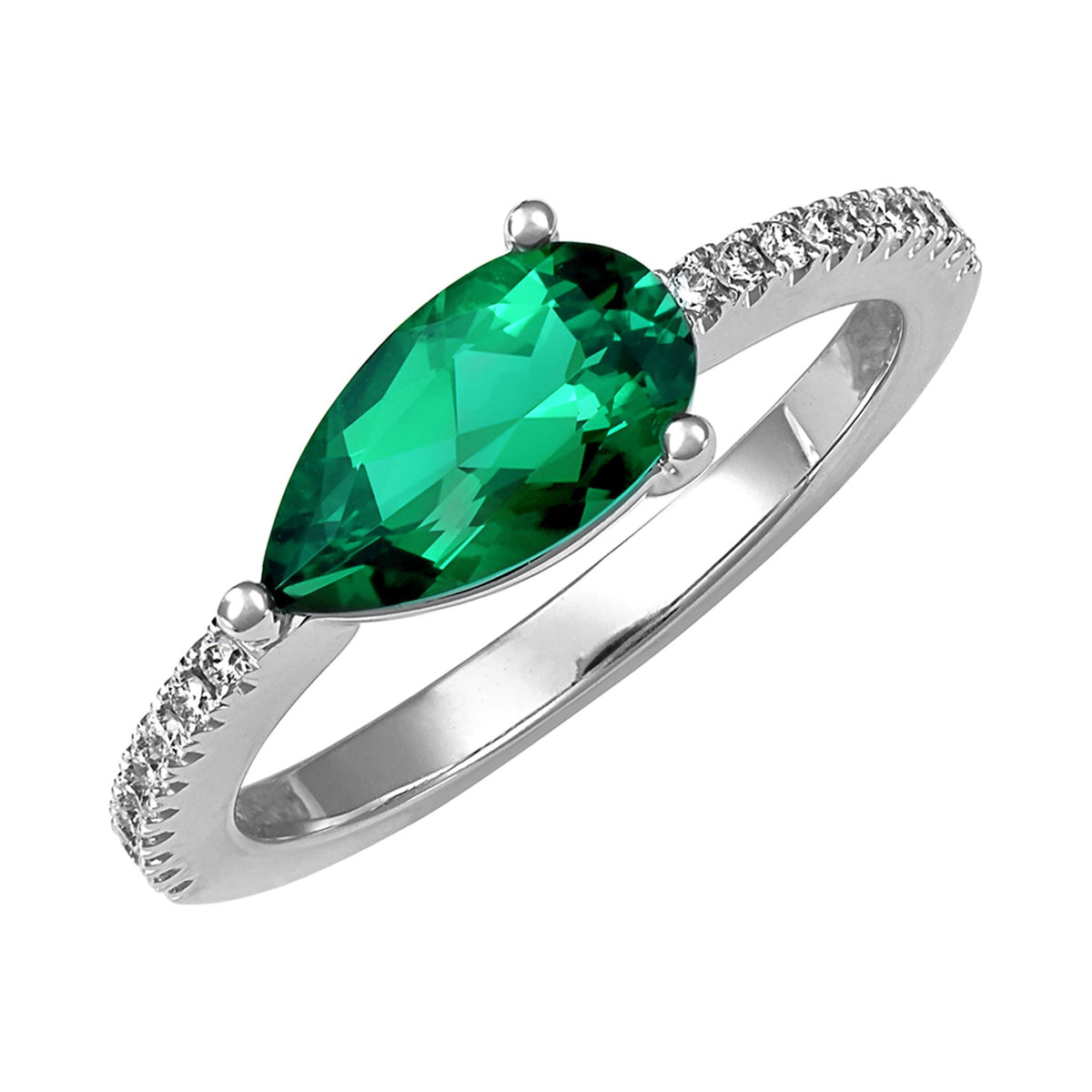 14Kt White Gold Ring With 1.11ct Chatham Lab Created Emerald