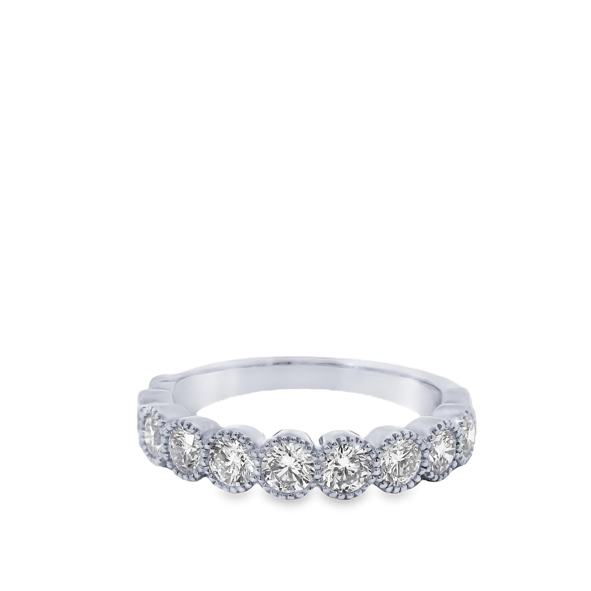 14Kt White Gold Arianna Lux Band with Natural Bezel Set Diamonds and Milgrain